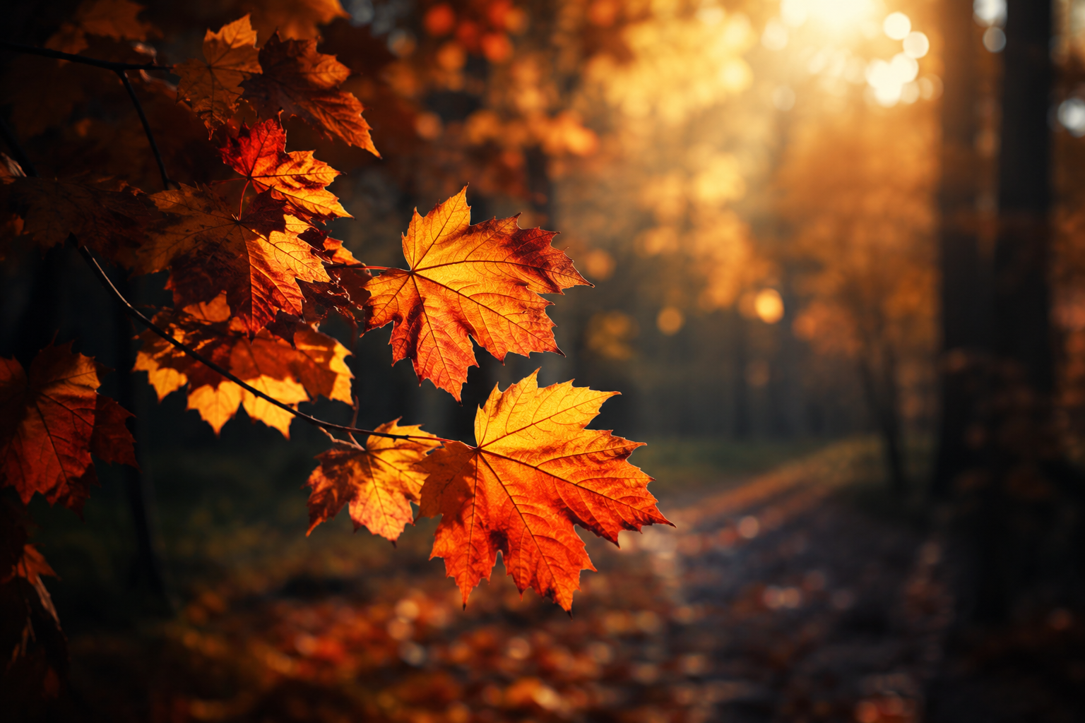 Feuilles d’automne orange dans une forêt